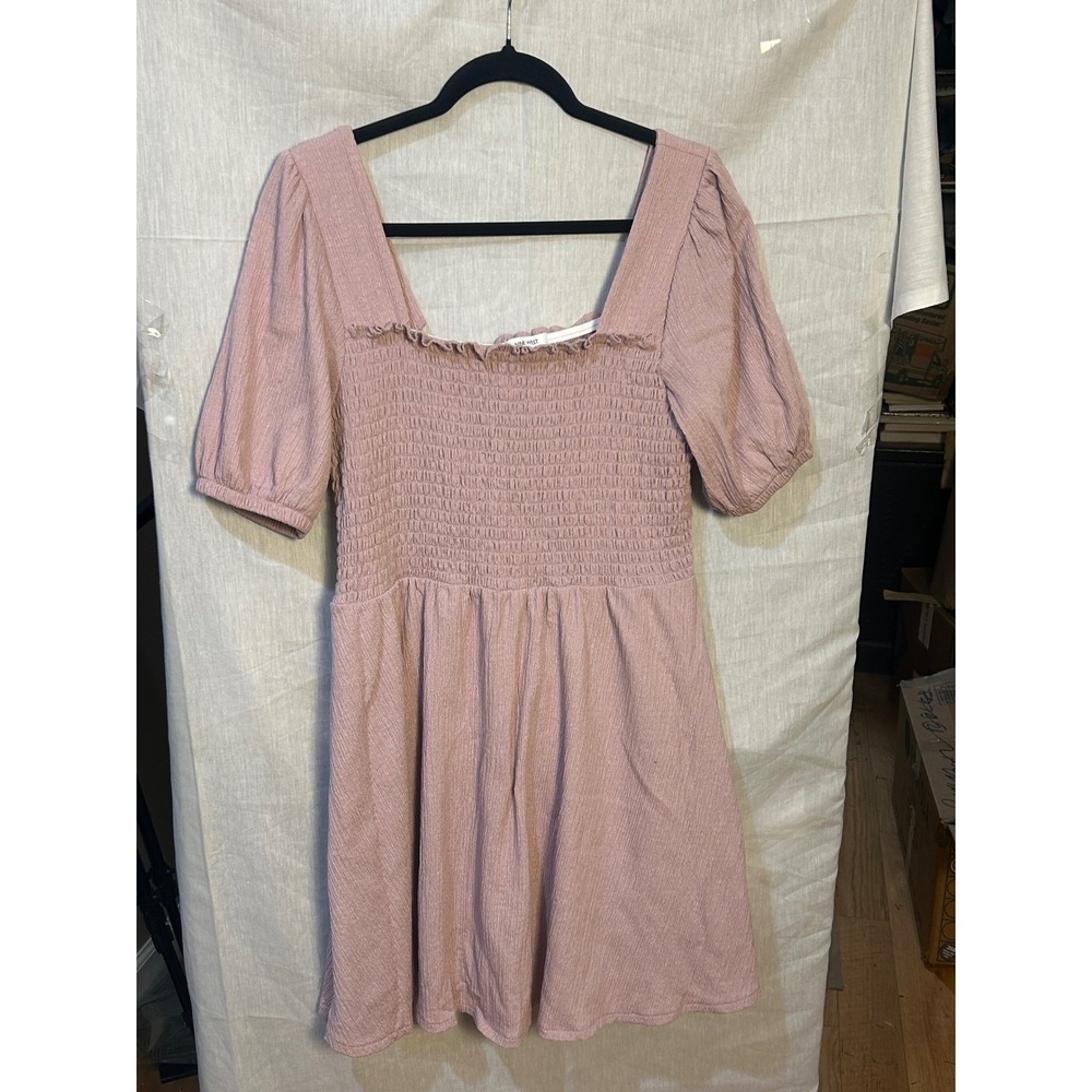 Nine West Pink Smocked Square Neck Puff Sleeve Dress Women's  XL Fairy Preppy - Picture 5 of 5
